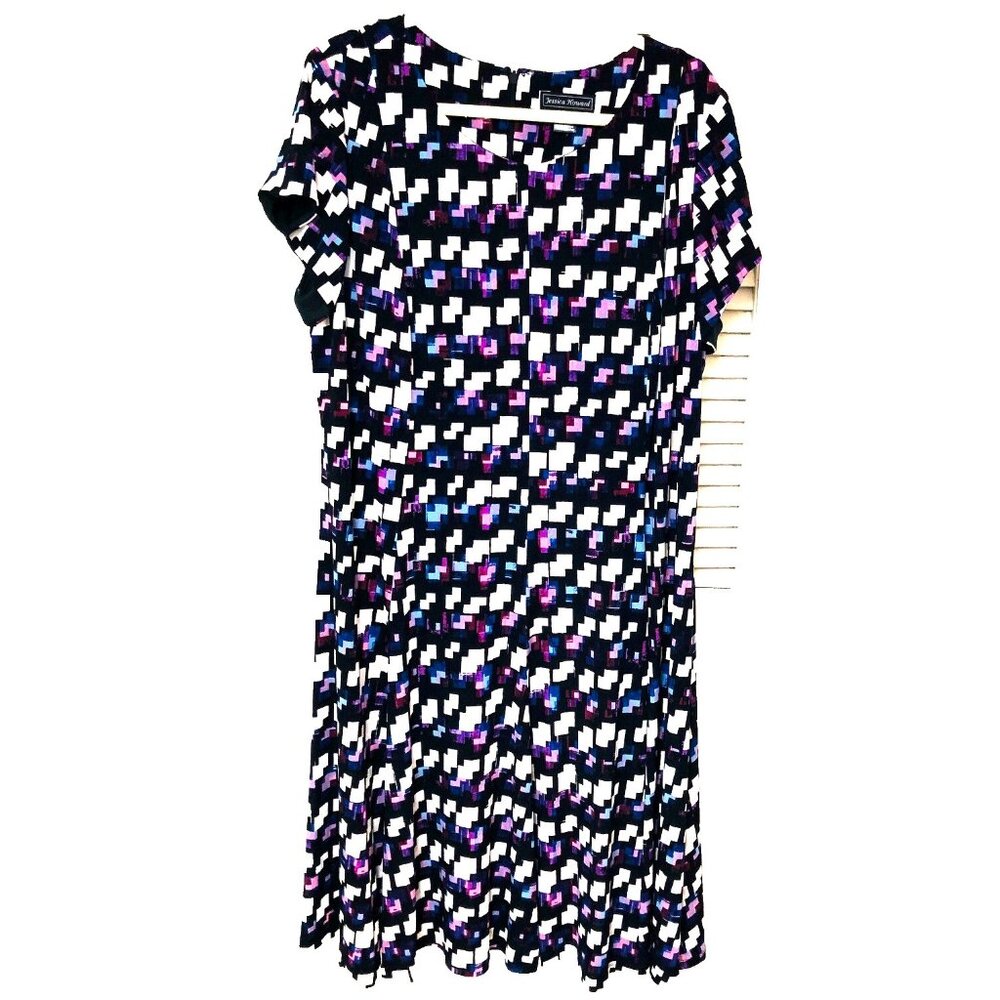 Jessica Howard Slinky‎ Knit Dress A Line Abstract Zip Lined Womens 20W 2X Office